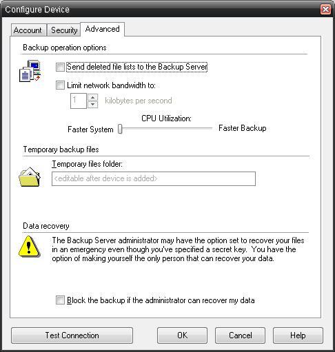 Novastor NovaBACKUP Backup operation options Send deleted file lists to the Backup Server Selecting this option will allow the backup server to be notified when files are deleted or removed from the