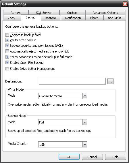 Novastor NovaBACKUP Compress backup files The backup files are compressed to save space. Backup speed is increased when this option is selected. This setting is selected by default.