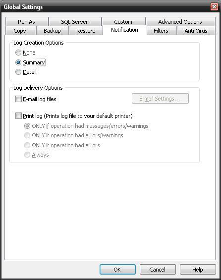 Novastor NovaBACKUP Log Creation Options None This will disable all logging for backup and restore. Summary This choice will result in a brief log file for the backup or restore.