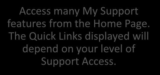 My Support: Dashboard Access many My Support features from the Home page.