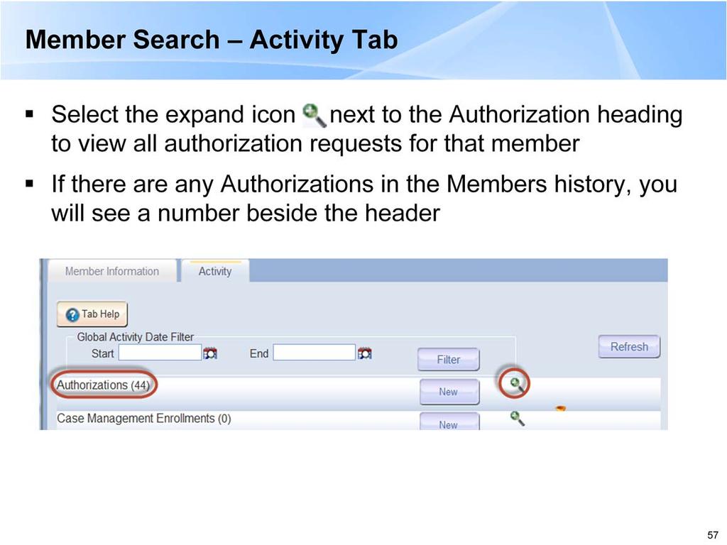 -To view the authorizations, select the expand icon.