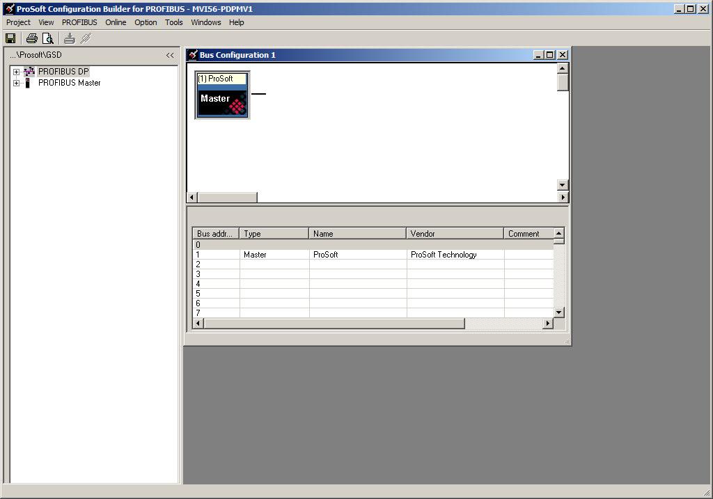 The ProSoft configuration Builder for PROFIBUS window now opens (you can maximize the