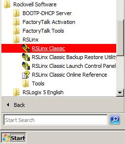 B.3. Appendix C Configuring RSLinx Start RSLinx Classic from the start menu Start>All