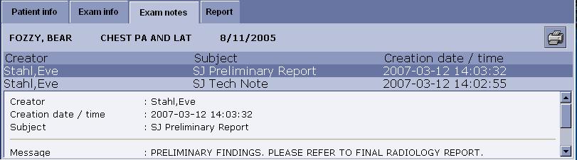Report Button The Report button provides access to the Radiology report of the study.
