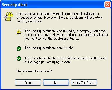 1.7. If the Security Alert message displays, click Yes to proceed.