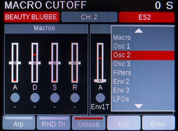 Instrument Mode Move faders 1-4 to control parameters in ES2. The current parameter s name and value is shown at the top of the Panorama display.