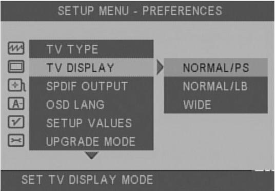 9.5.2 TV DISPLAY Select the aspect ratio of TV display.