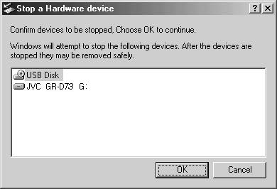 3 Select [USB Mass Storage Device] or [USB Disk], and then click [Stop].