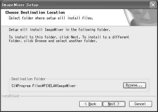 Then, [Choose Destination Location] screen appears. Click [Next]. Then, [Start Copying Files] screen appears. Click [Next]. [Setup Status] screen appears.