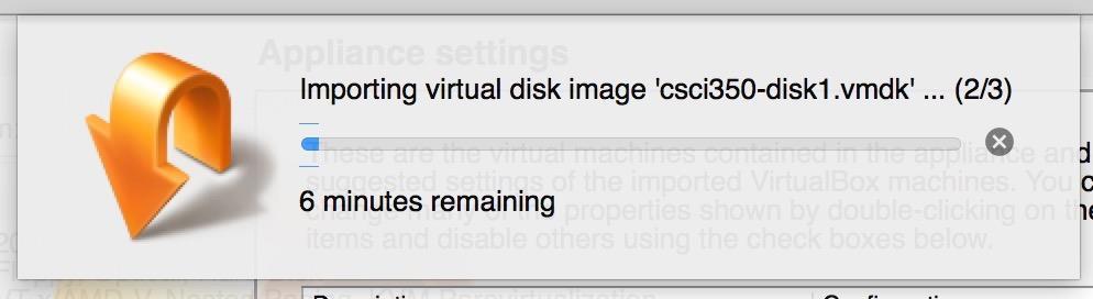 Wait for VirtualBox to finish importing the
