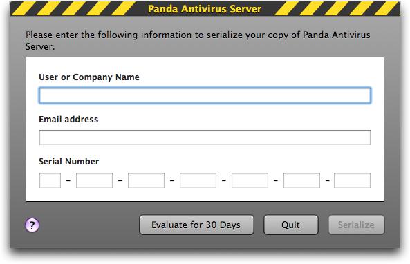 01.'%&'4'"()*%"+%),"$'-'./#)01.-1.)) When you first launch Panda Antivirus Server, which is in the Applications folder, you ll see a window that asks for your name, email address, and serial number.