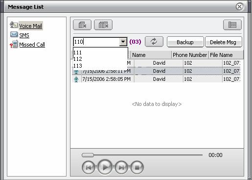 Select the desired station from the Station drop-down menu in the Message List window. Select Backup, the messages are downloaded to the Phontage PC hard drive.