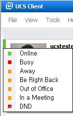 To change the UCS Client IM status: 1. Select Set My Presence from the File menu. 2.