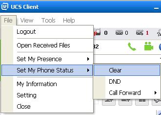 2 Set My Phone Status Using Set My Phone Status, the UCS Client can be placed in a Do-Not-Disturb state or calls to the UCS Client may be sent (forward) to another destination.