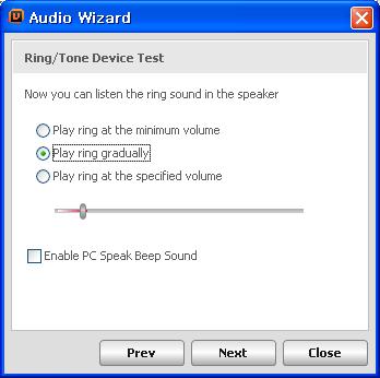 There are three ring styles for an incoming call ring signal, minimum, gradually increase, or at the specified volume.