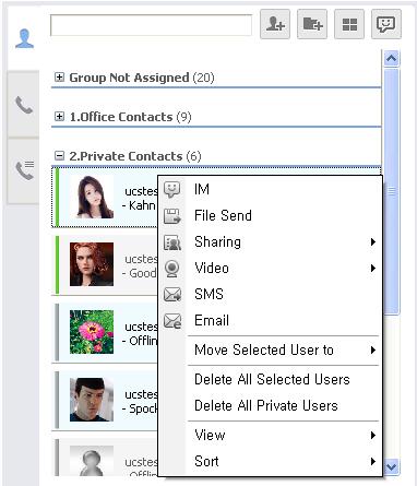 Delete User deletes the selected user from the Presence window Delete All Private Users deletes all private users from the Presence window In addition to selecting a single contact, you can select