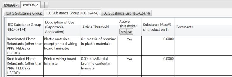 Section 4: Product Parts Section Lesson 3: IEC Substance Group (IEC-62474) Tab Click on the IEC Substance Group (IEC 62474) Tab for each sub-part The Above Threshold?