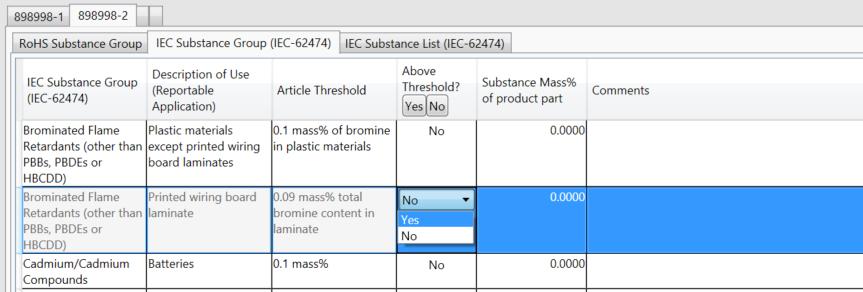 Section 4: Product Parts Section Lesson 3: IEC Substance Group (IEC-62474) Tab (continued) In order to report a substance above threshold,