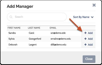 Click "Add" to add the user as Committee Manager This list displays users who have been assigned the role of Committee Manager for the unit in which you are working.