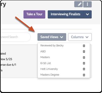 5. Click "Saved Views" (to the right of the page) to recall the view of the list using the filters you have set Tagging applications: Tags are bits of text you can use to help identify, sort, and