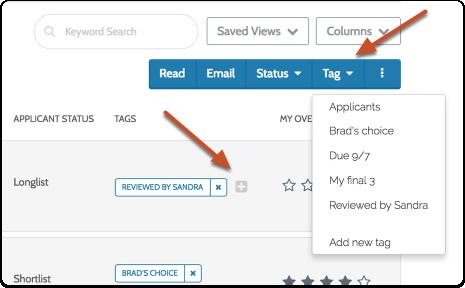 Customizing the columns of information that display on your view of the applicant list: You can configure which columns the applicant list will display.