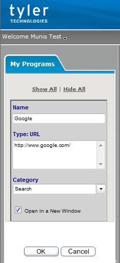 Add a Website to My Programs 1. On the bottom of the Navigation Menu, click the Add Favorite button. 2.