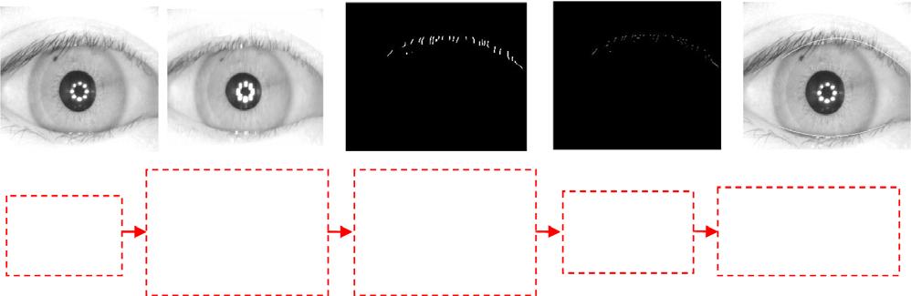 Acquired Image Rank filter in the horizontal direction Edge detection in the vertical direction Histogram filtering Parabolic curve fitting Figure 3.