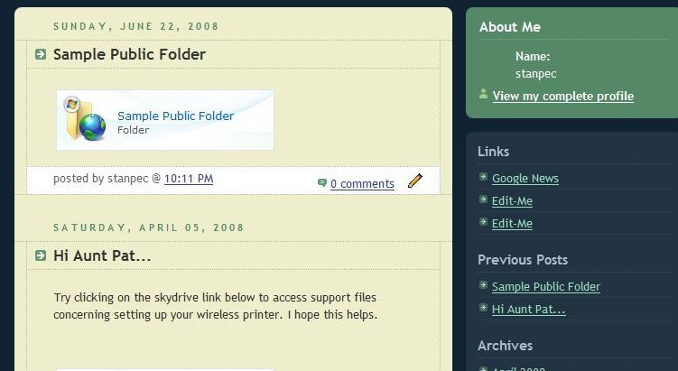 Successfully published folder The folder can now be clicked by anyone visiting the blog and they can get access to the contents.