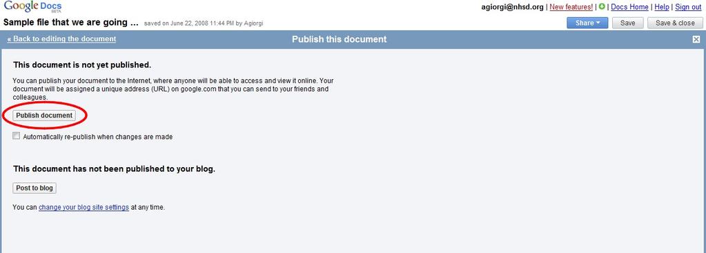 4. One-Click Publishing To publish the document on the web, click