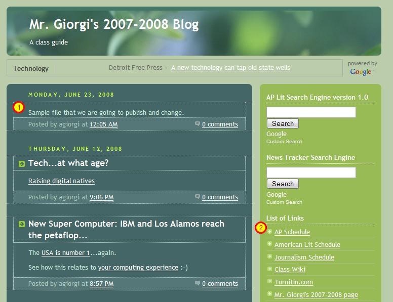 Results of Posting to your Blog 1. The result of posting it to my blog (mrgiorgi.blogspot.com) is a new blog entry. 2.