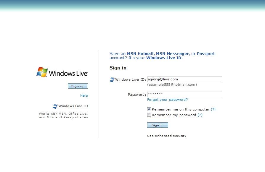 SkyDrive: Microsoft's Cloud Sign in with any account you have: MSN, Hotmail, or Windows Live (I'm using a live.com account in this example).