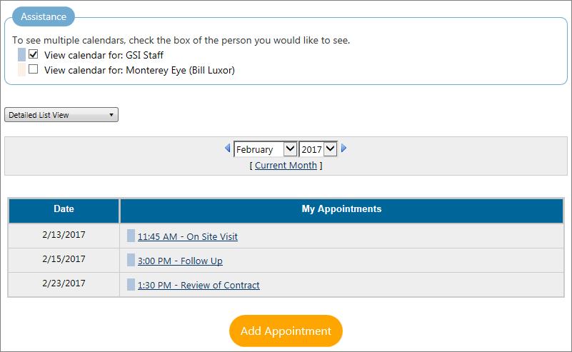 Appointments Staff may click Appointments to view a list of their (follow up) appointments. This resource is available from the left navigation menu, as well as the CRM widget of My Staff Dashboard.