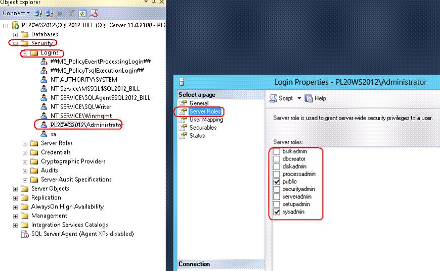 Figure 7 SQL Server Management Studio Login Properties window Set user account privileges in Analysis Services security To use HP ESO to access an Analysis Services instance to set parameters and