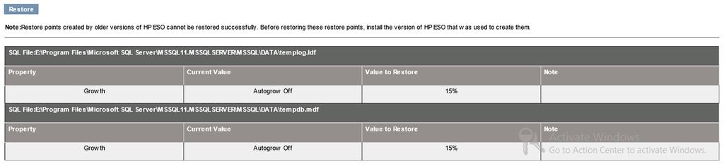 View Detail feature responds only if the selected restoration point settings differ from the current settings.