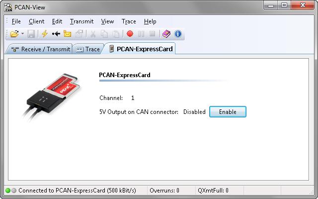 5.1.3 PCAN-ExpressCard Tab Figure 8: PCAN-ExpressCard tab On the PCAN-ExpressCard tab the 5-Volts supply on pin 1 of the D-Sub CAN connector is enabled or disabled.