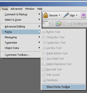 If you don t see a Forms toolbar go to the Tools Menu choose Forms and then Show Forms Toolbar. Or you can right click anywhere on a blank space in the toolbar area.