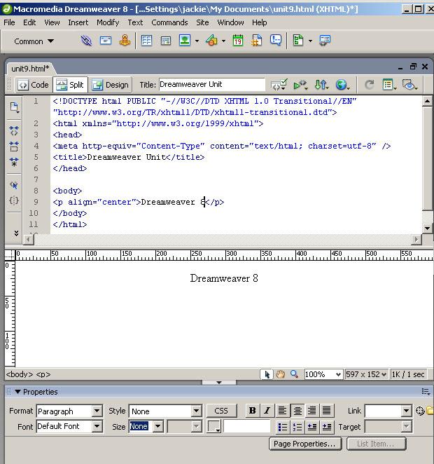 3.2 Interface of Dreamweaver: In addition to the Menu bar, there are three basic parts in the layout of Dreamweaver: Document Window, Insert
