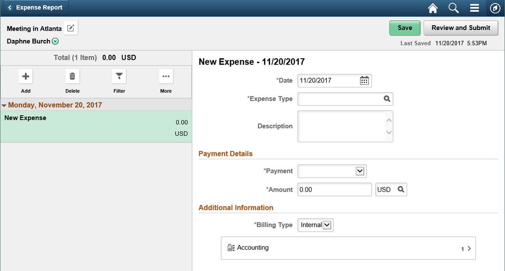 The Expense Type Search window will display.