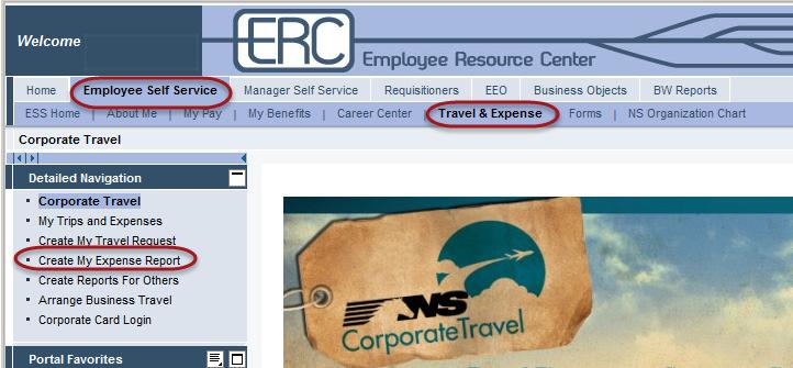 You can create an expense report within the ERC Employee Self Service.