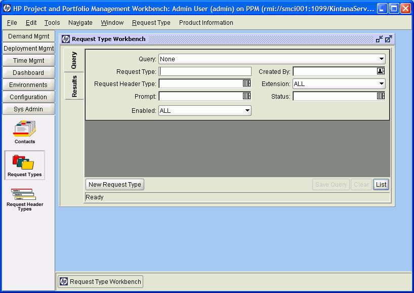 Chapter 2: Configuring PPM Center 3. In the left navigation pane, click Demand Mgmt > Requets Types.