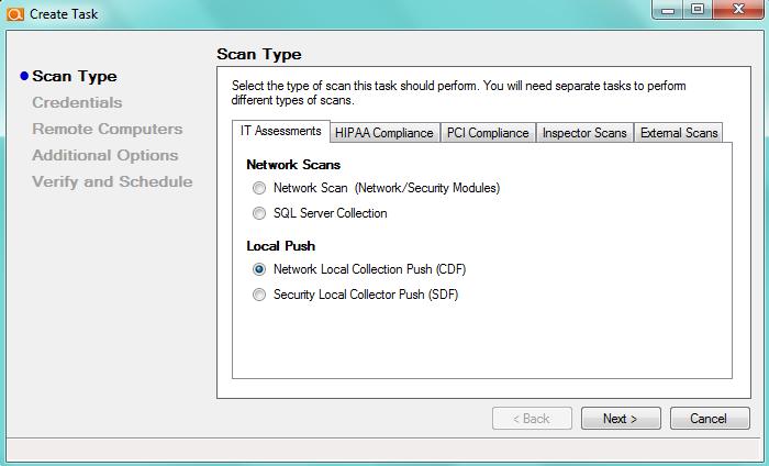 Local Data Scans Configuring Network Local Collection Push Scan 1. Select the Network Local Collection Push scan to perform a network scan on remote computers. 2.