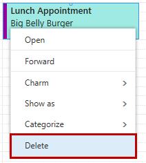 Select Delete. Figure 18 Right-Click Calendar Item Figure 19 - Delete Appointment 4.
