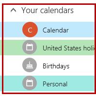 Figure 32 - My Calendars Show/Hide Calendars Calendars that you have access to view and/or edit are visible on the folder pane in the Calendar view.