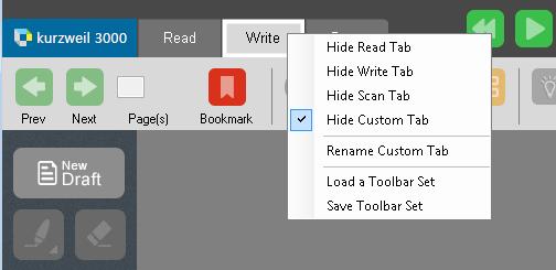 1. Right click on a Tab to display