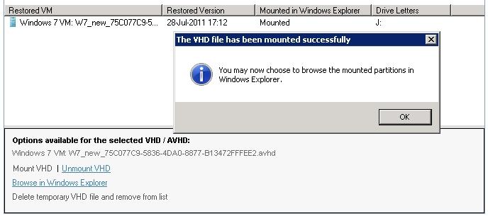 11. Finally you may optionally choose to delete the temporarily restored VHD / AVHD files and remove them