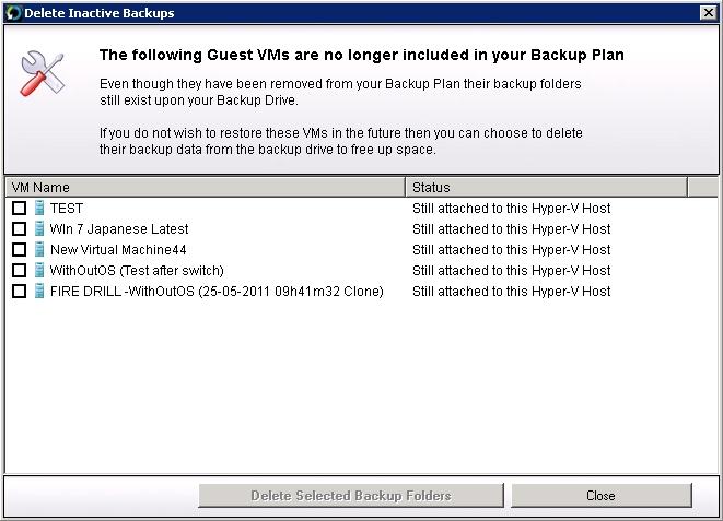 3. You may use the check boxes to select one or more backup folders to delete.