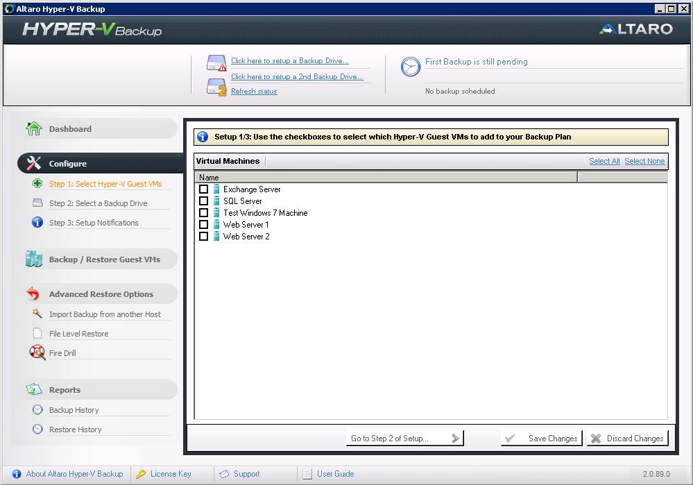 Opening the Management Console The Management Console is opened automatically after you first install Altaro Hyper-V Backup.
