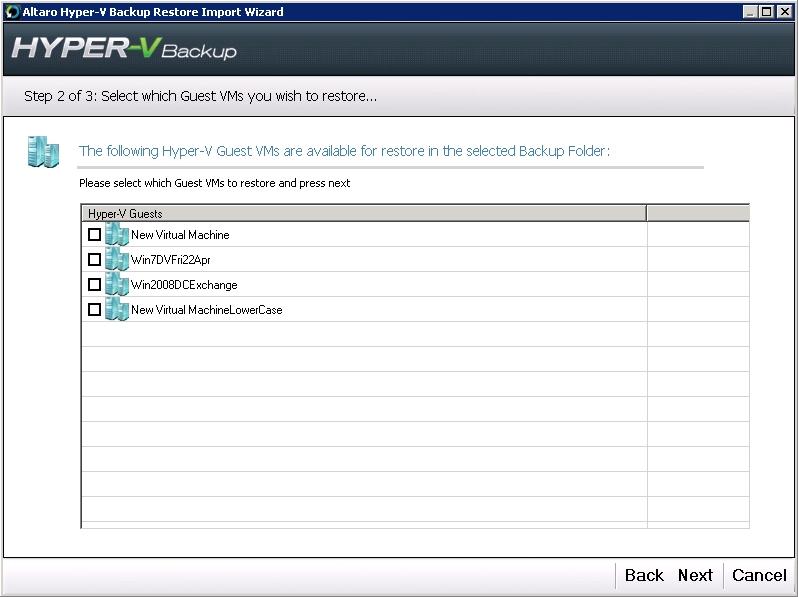 4. Now select the VM or VMs which you wish to restore to the current Host and press