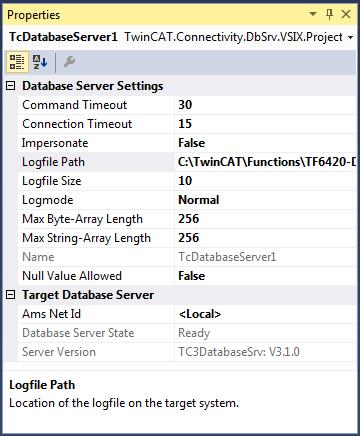 Configuration The settings for logging faults or errors can be configured under "Log settings". In the event of a fault or error, the Database Server generates a detailed entry in a log file.