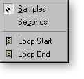 7 - Editing a Sample Changing the Display Units Changing the Display Units Right-click in the vertical or horizontal units area of the waveform display and a popup selection box appears allowing you